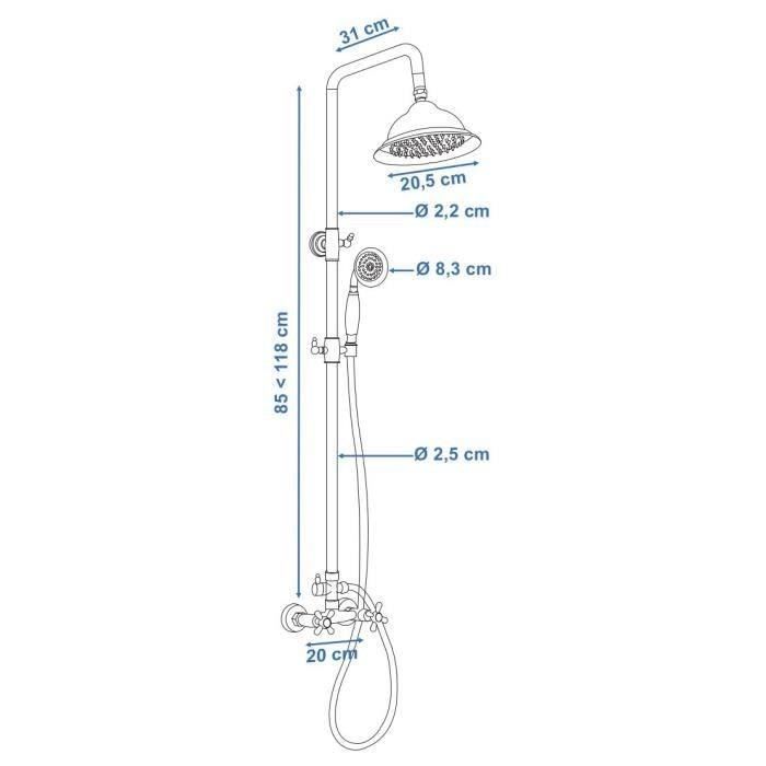 Columna de ducha retro ROUSSEAU con grifo mezclador - Cromada