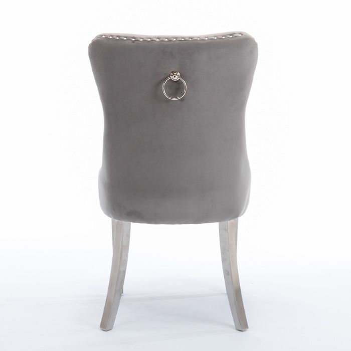 Chaise de Salle à Manger en Velours Contemporaine - Lot de 2 Chaise Rembourrée - Garniture Cloutée, Gris et Chrome