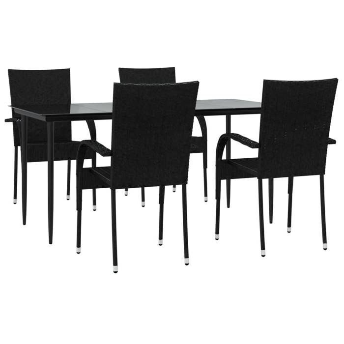BURKE 5-Piece Wicker Resin Garden Dining Set - Black - Table 160x80x74 cm - Chairs 55.5x53.5x95 cm
