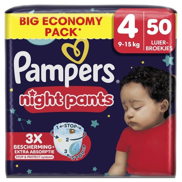 Pampers Baby-Dry naktsbiksītes, 4. izmērs, lielais iepakojums<br>4. izmērs (9-15 kg), 50 gabali