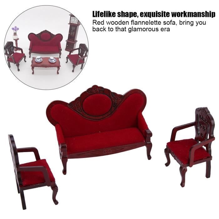 Accessori per casa delle bambole - SURENHAP - Divano e sedie - Scala 1:12 - Flanella rossa - 3 pezzi