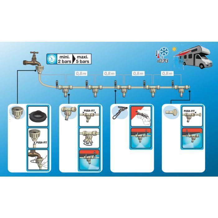 Kit de pulverização portátil - BRU051 - Mangueira de 7,5 m - 5 conectores de encaixe rápido - Bicos ajustáveis - Braçadeiras incluídas