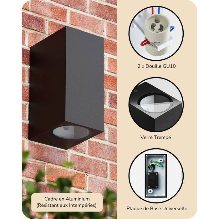 EDISHINE 2 apliques de pared para interior/exterior, resistentes al agua IP44, casquillo GU10, bombilla no incluida, color negro, iluminación exterior