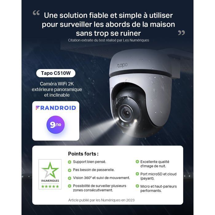 C510W 2K Caméra De Surveillance Wifi Extérieur 360°, Vision Nocturne Couleur, Détection De Personne Et Suivi De Mouvement, É[YC1]