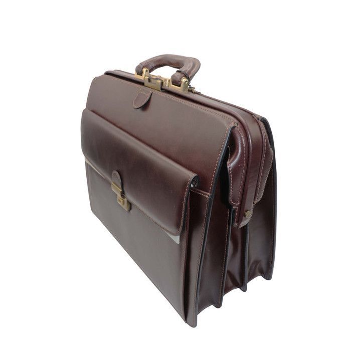 KATANA Grand cartable américain à 3 soufflets en croûte de cuir réf 63040 choco