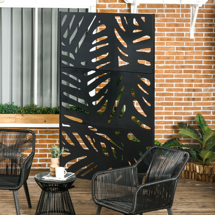 Panel de privacidad Outsunny - diseño decorativo de plantas para exteriores, ideal para paisajismo de jardines - metal - 122x45x198cm - negro
