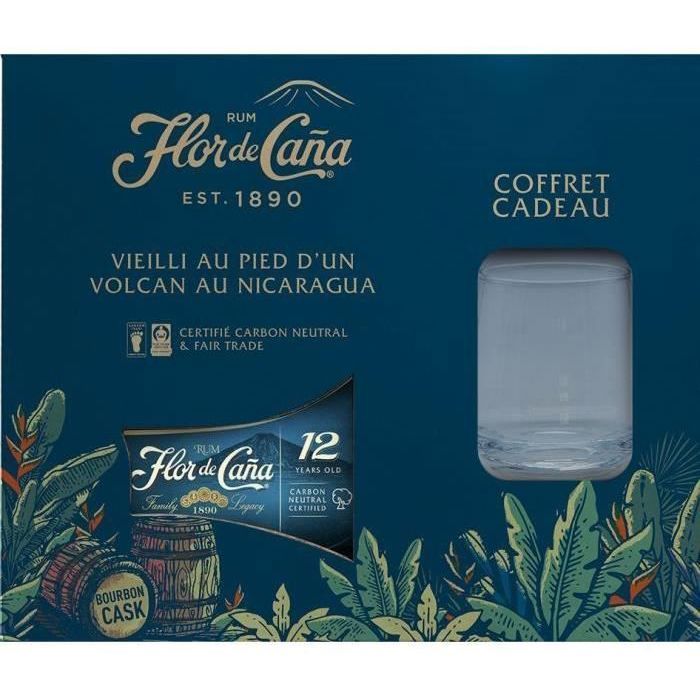 Flor de Caña – 12 Jahre alt – Rum-Geschenkset, 40,0 % Vol., 70 cl + 1 Glas