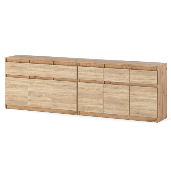 Komoda 240cm do salonu dąb wotan sonoma szuflady drzwiczki