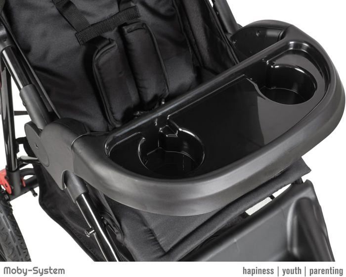 Cochecito de 3 ruedas Moby-System, plegable hasta 15 kg, fácil de girar, con tiras reflectantes y arnés de 5 puntos - Negro