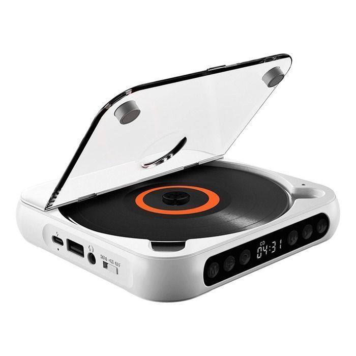Φορητό CD Player με Bluetooth 5.3, Επαναφορτιζόμενη μπαταρία 2000mAh, CD/MP3 Player με USB, Έξοδος AUX 3,5 mm, Ήχος Hi-Fi, Εξαιρετικά Λεπτό, Λευκό
