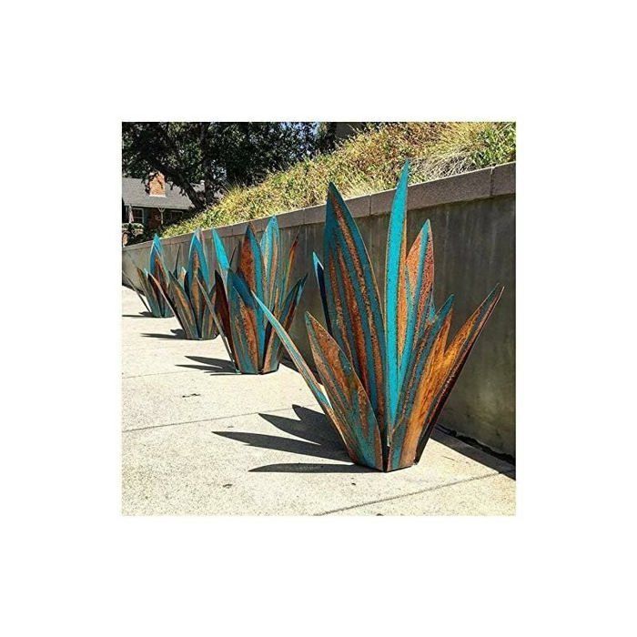 Decorazione da giardino in metallo, Agave, Scultura rustica in metallo, Statua rustica da giardino, 65 cm, 9 foglie