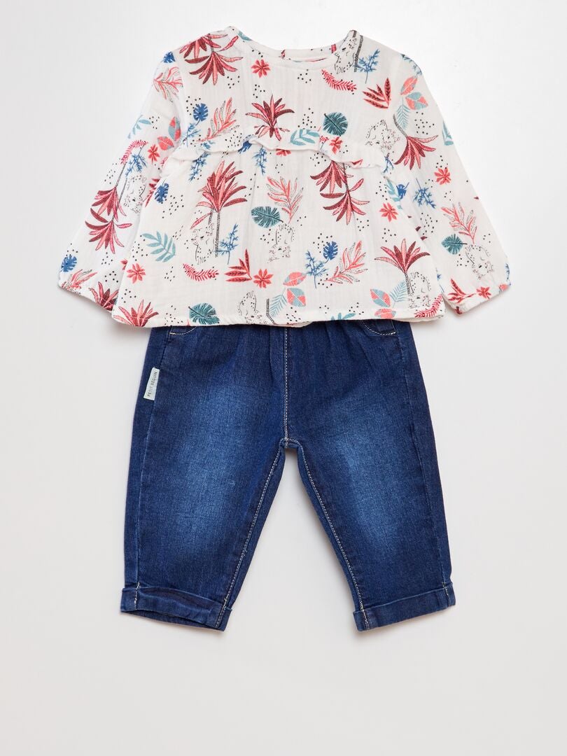 Conjunto Blusa + Calça Jeans - BEGE