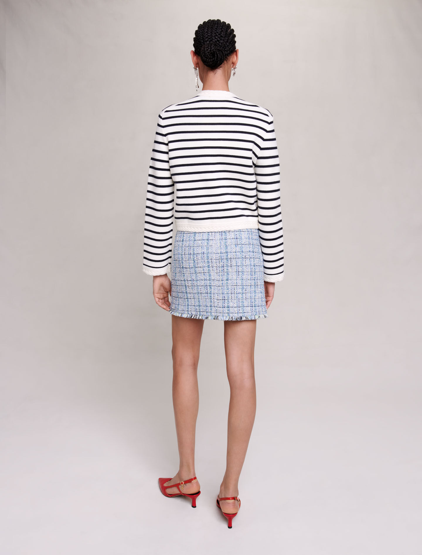 Cardigan tricotat cu dungi - Bleumarin / Ecru
