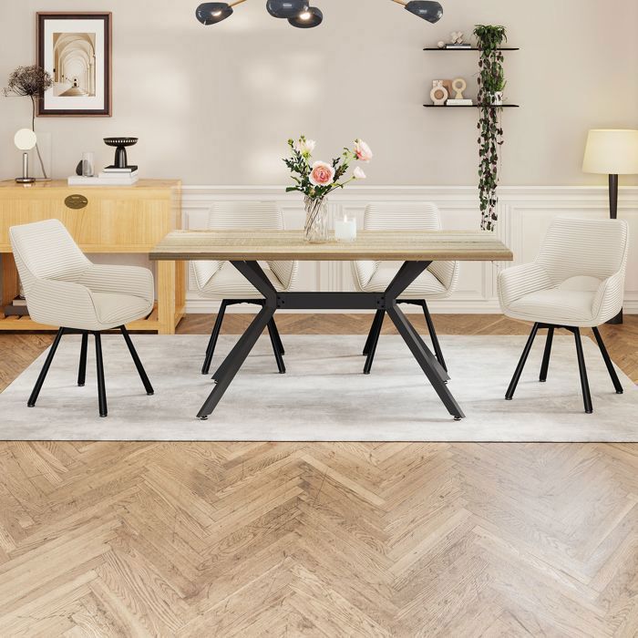 WAFTING Lot de 4 Chaises de Salle à Manger,  Fauteuil Pivotantes avec Accoudoirs, Rembourrées avec Dossier en Velours,Beige