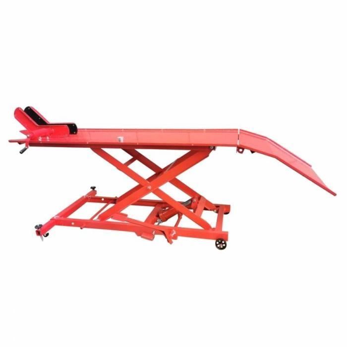 Mesa elevadora para motocicletas - Universal - Acero rojo - Plataforma 180x60 cm - Carga máxima 450 kg