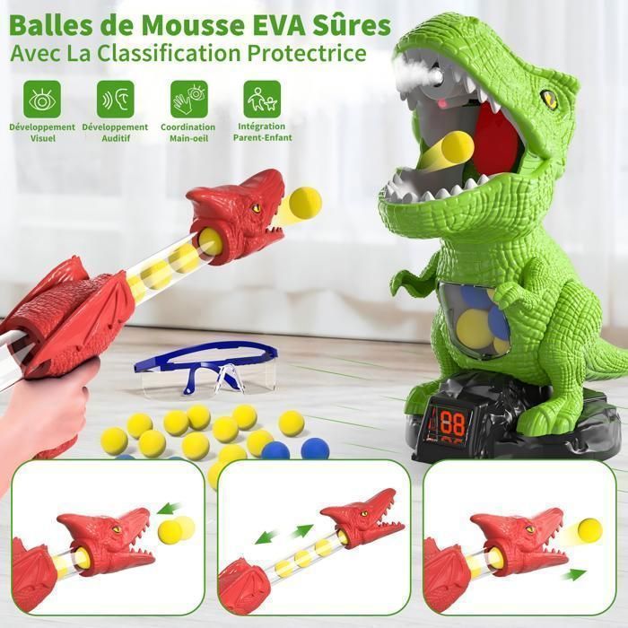Jeu de tir dinosaure- KUKUFUN - Pistolet air comprimé, spray, score LCD, jeu de compétition plein air pour enfants 3-14 ans