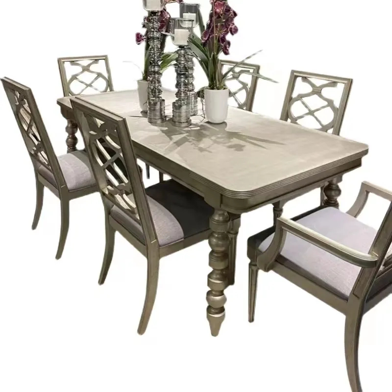 Esstisch aus Massivholz, heller Luxus, champagnerfarben, kleine Essgruppe mit passendem Tisch und Stuhl, rechteckiger Esstisch · Esstisch 140*80*76 cm