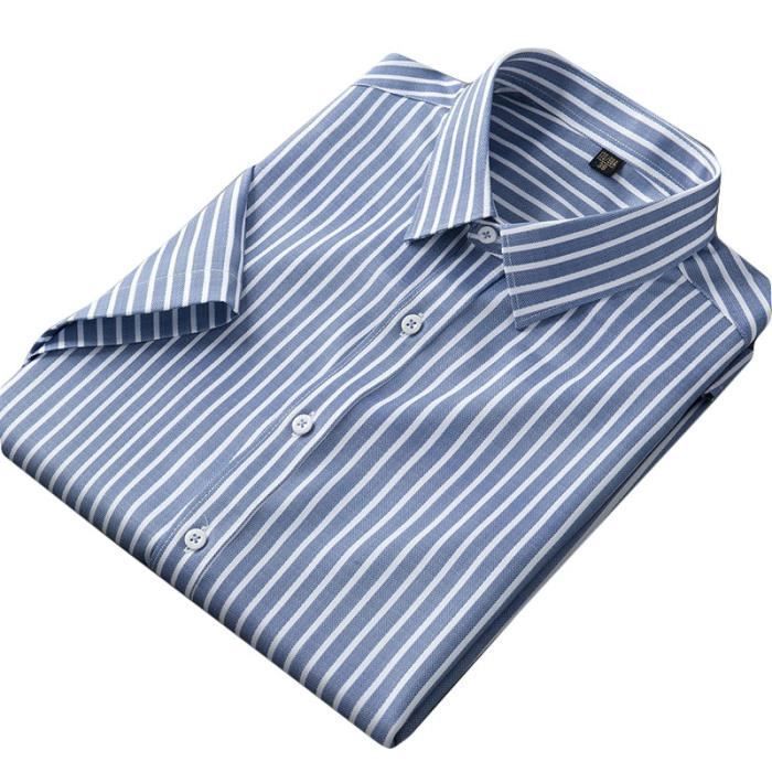 Camicia da uomo a maniche corte a righe INSFITY - Blu - Colletto a camicia - Vestibilità regolare