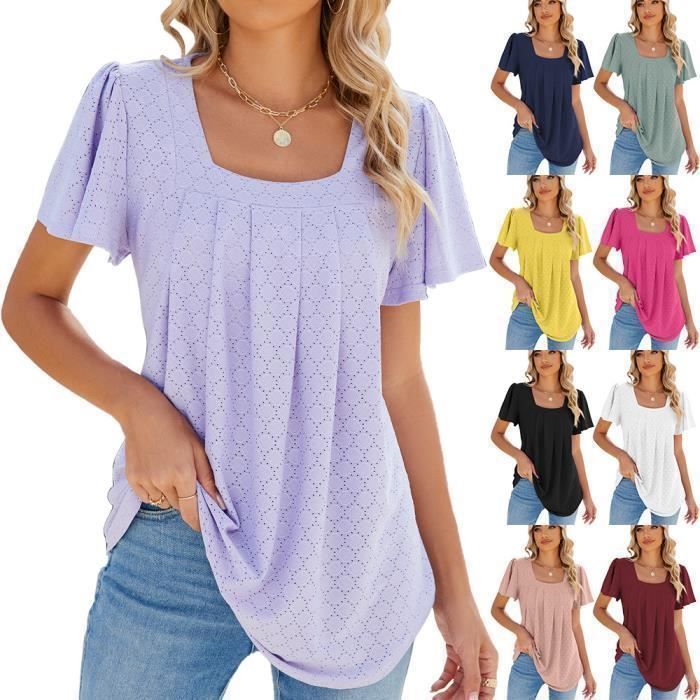 T-shirt da donna - INSFITY - Estate - Scollo quadrato - Maniche corte - Blu