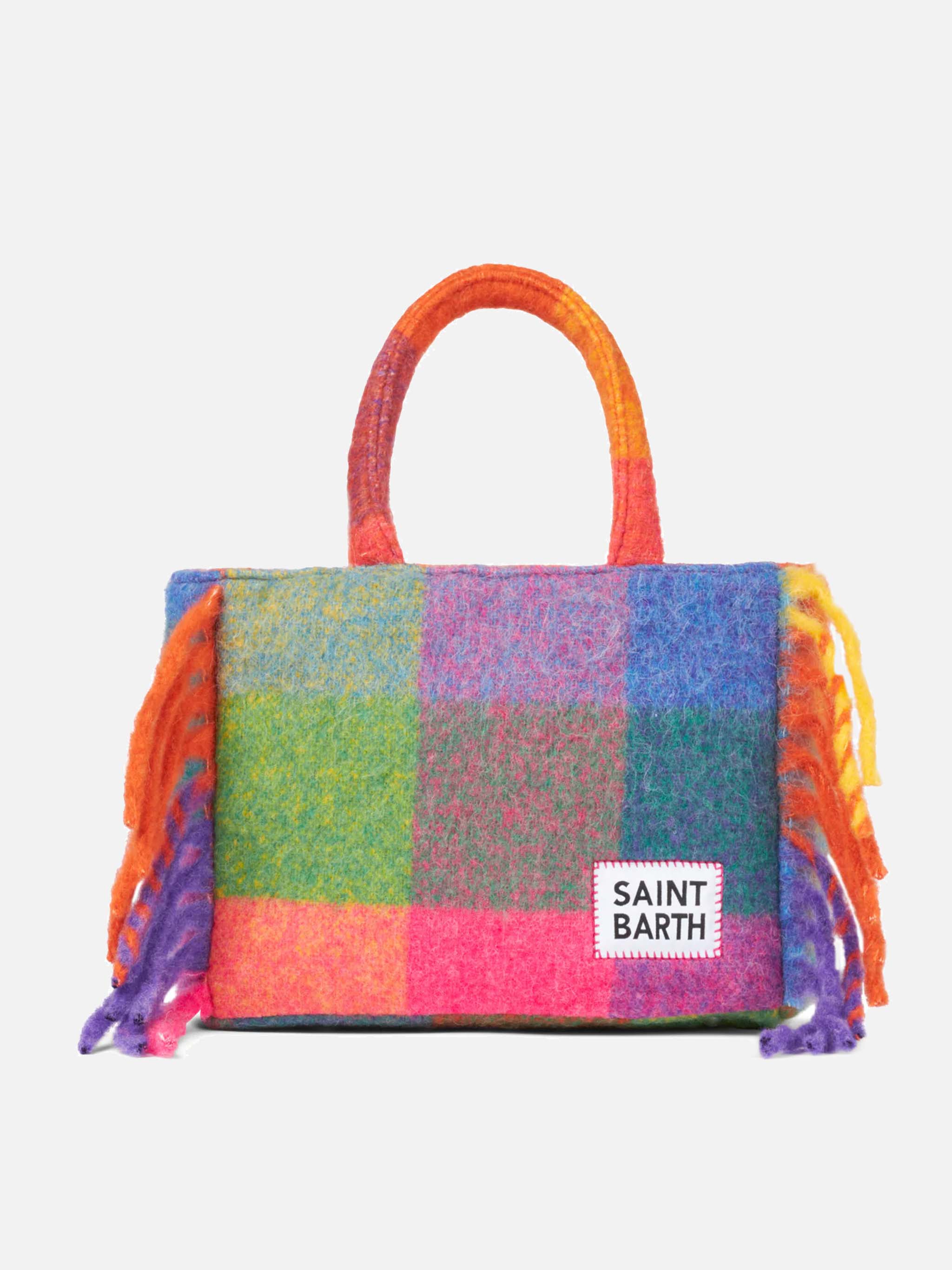 Colette Deken Handtas – Meerkleurig ruitpatroon, franjes, afneembare schouderband en geborduurd logo | MC2 Saint Barth