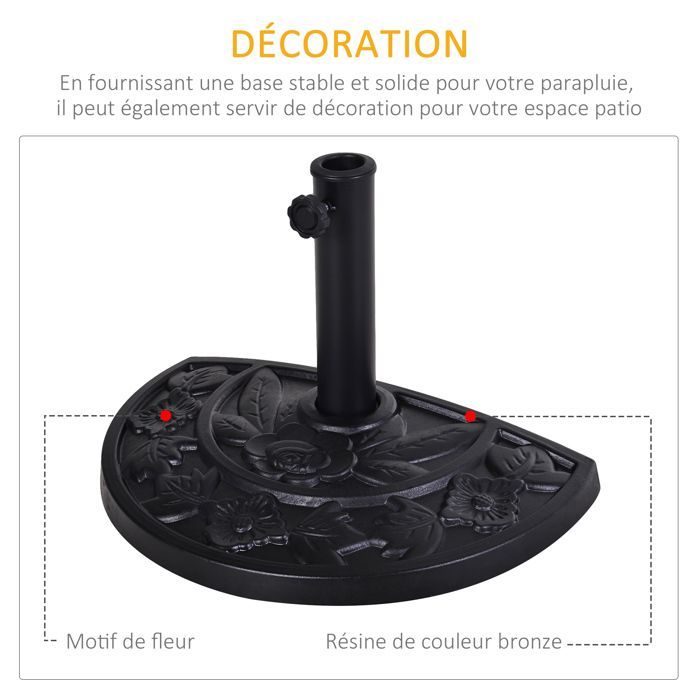 Pied de parasol - Outsunny - 50x31x32cm - Résine - noir