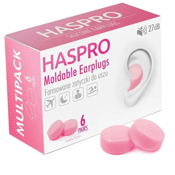 Haspro Moldable, Zatyczki do uszu formowane, Kolor różowy