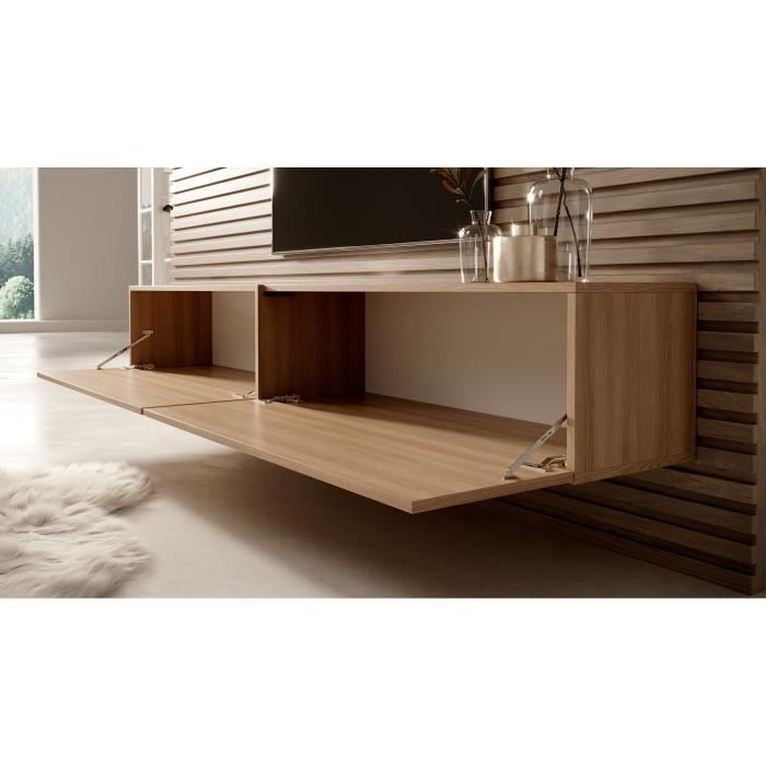 Mueble para TV - SELSEY - Bisira - Roble artesanal - Melamina resistente a los arañazos - 200 x 31,6 x 30 cm
