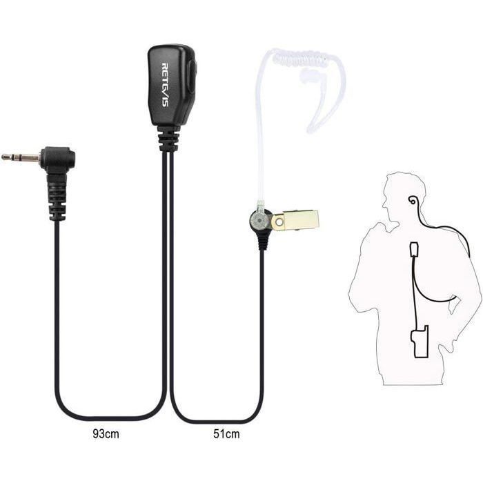Retevis EAM101 Talkie Walkie Oreillette 1-Pin Écouteur Casque Microphone Compatible RT45 Motorola TLKR Extreme T92 H20 T80 T82 T81