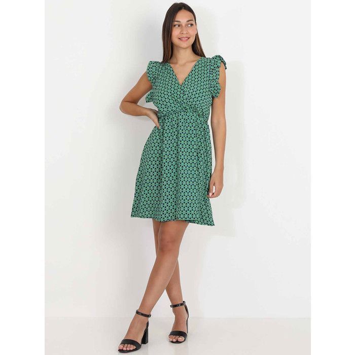 Vestido skater con estampado gráfico retro y mangas acampanadas. Cuenta con cintura elástica. Mujer - Vestidos - El