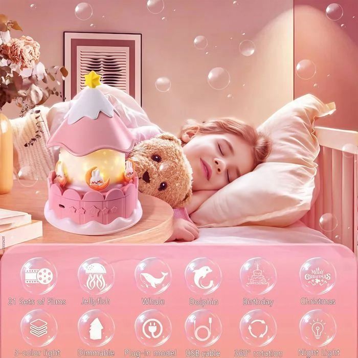 Children's LED Night Light, Starry Sky Projector, 21 Movies with 360° Rotation and Adjustable Brightness - Pink