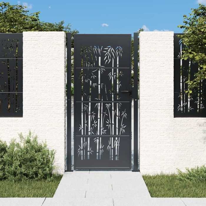 vidaXL Portail de Jardin, Portillon de Patio, Barrière de Sécurité, Porte d'Extérieure Terrasse, Anthracite 105x180 cm Acier 153182