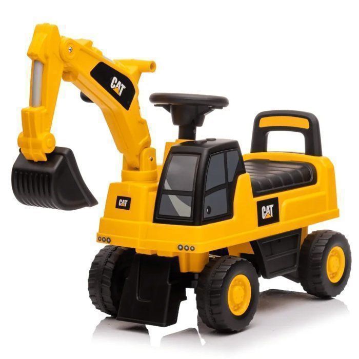 Escavatore CAT giocattolo cavalcabile per bambini - Giallo - Età da 1 a 3 anni - Prodotto con licenza ufficiale - Braccio escavatore funzionante - 25 kg
