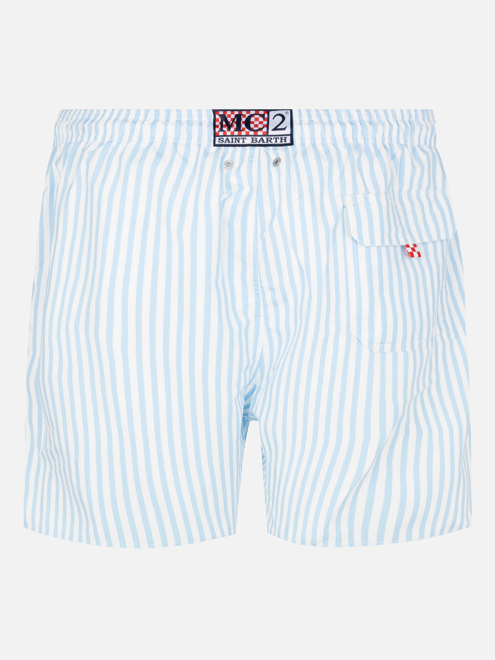 Costume mare lunghezza media Gustavia a righe con ricamo St. Barth