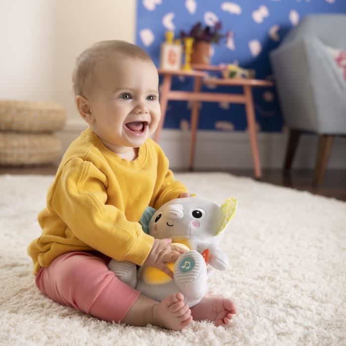 BRIGHT STARTS Brinquedo para Bebê, Pelúcia, Luz Noturna, Elefante de Pelúcia para Abraçar, Sons e Luzes, Presente para Bebê