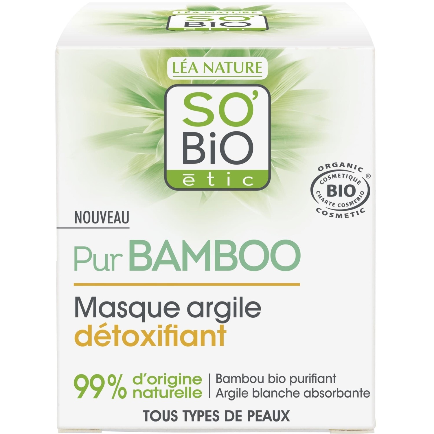 SO BiO étic Masque argile détoxifiant, tous types de peaux, Pur Bamboo