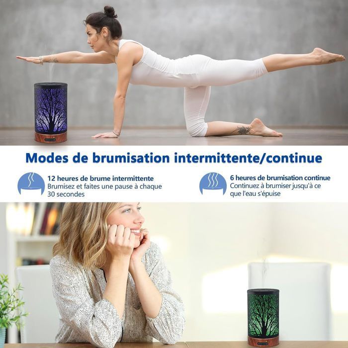 Difusor ultrasónico de aceites esenciales - Difusor eléctrico de aromaterapia de metal - Diseño de árbol de 150 ml - para dormitorio, sala de estar, spa, yoga