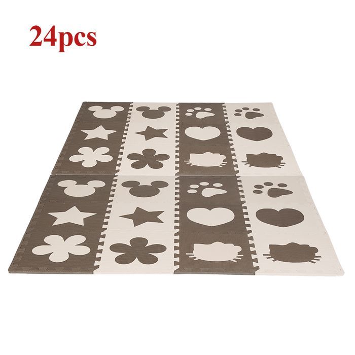 Tapis de EVA pour enfant 24 PCS - ERROLVES - Beige et Marron - Aire d'éveil motif de dessin animé - Pièce unique 30*30*1 CM