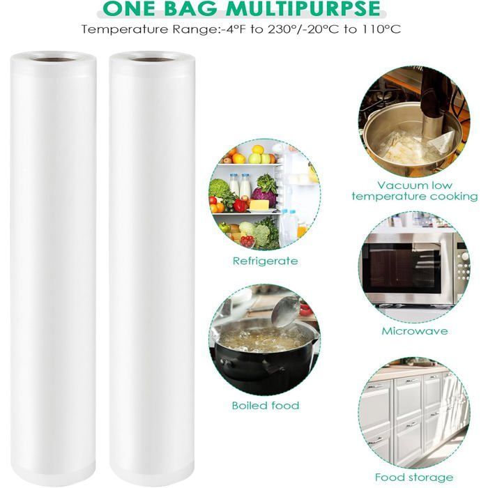 2 rollos de bolsas de vacío para alimentos de 30×600 cm, rollo de film plástico para congelación, para conservación en la cocina [MA305]
