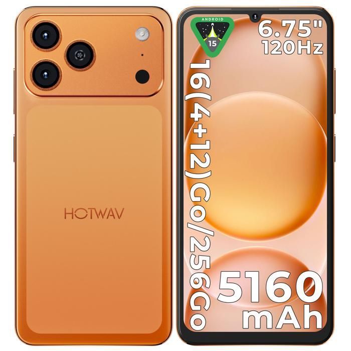 HOTWAV A17 Pro Max Budget Smartphone - 6.75 Inch HD+ 5160mAh 4+256GB 13MP Mobile Phone with GPS/Face ID - Orange