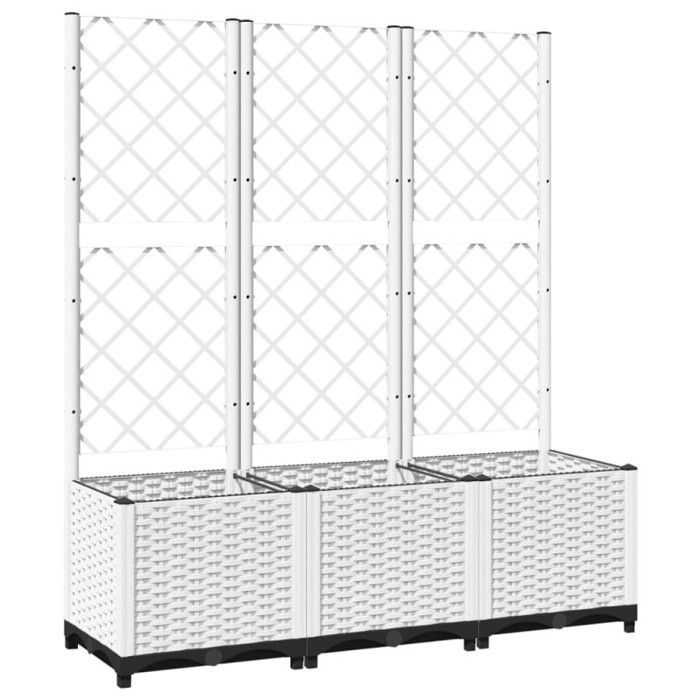 Floreira vidaXL com Treliça, Canteiro Elevado, Floreira, Vaso de Plantas, Floreira para Jardim, Pátio, Terraço, Branca 153284