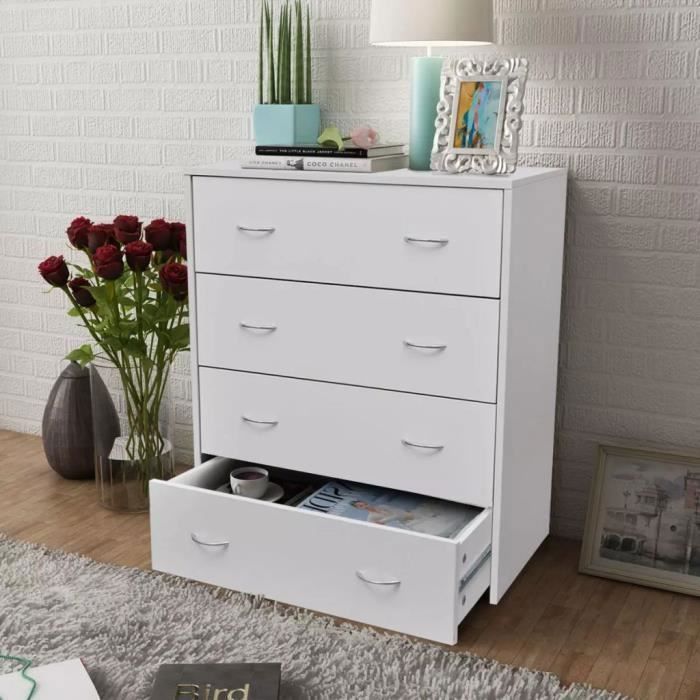 Buffet bas scandinave - Blanc - 4 tiroirs coulissants - 60 x 30,5 x 71 cm