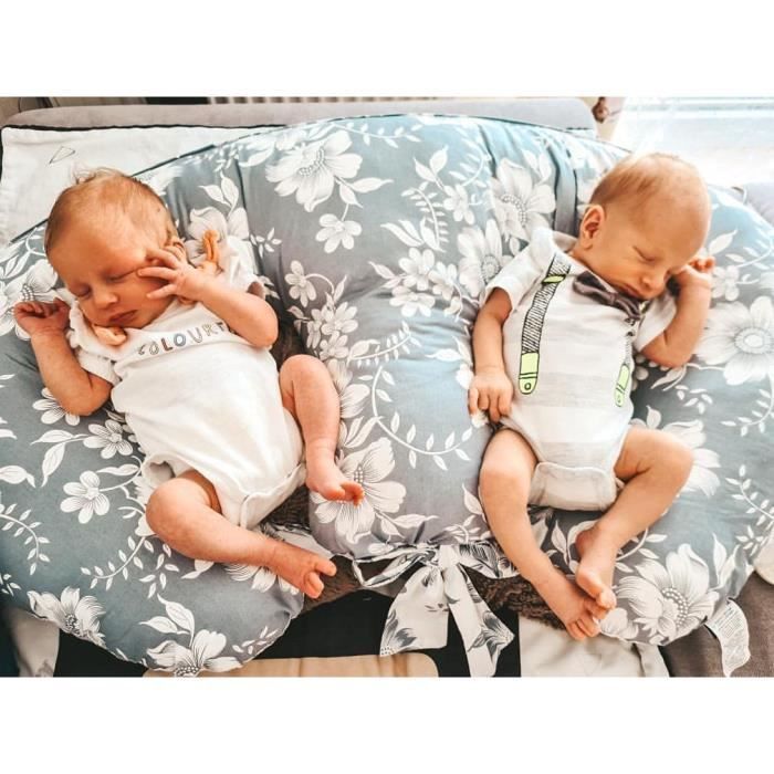 Bellochi Coussin d'allaitement pour jumeaux avec Housse - 100% Coton - Star Copse