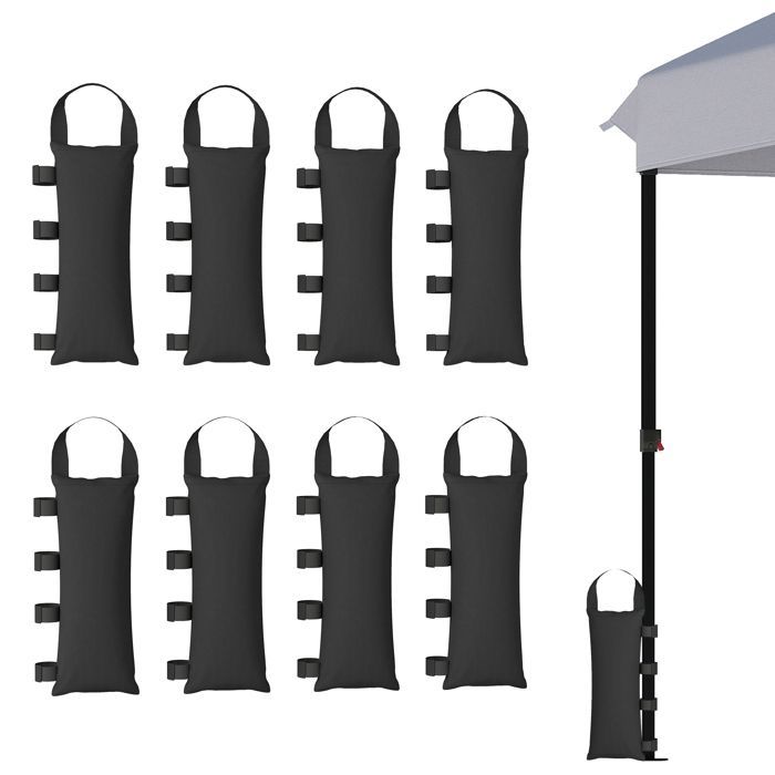 Juego de 8 bolsas de peso para cenador - Outsunny - 40 kg - Tejido Oxford 600D resistente - Patas de tienda - Negro