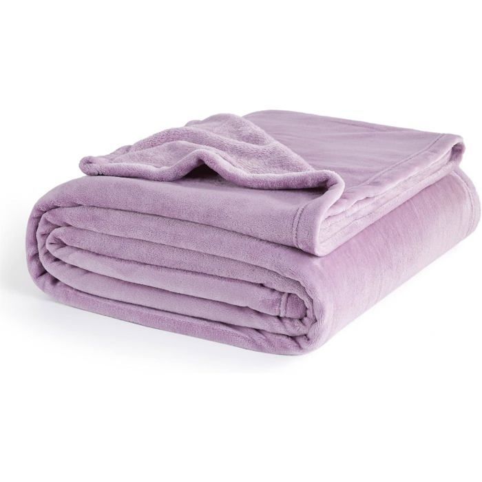 220x240 Couverture - Couvre Lit 2 Personnes Violet Lilas, Jete de Canape Grande Taille, Plaid Canapé Flanelle Doux et Chaude Label