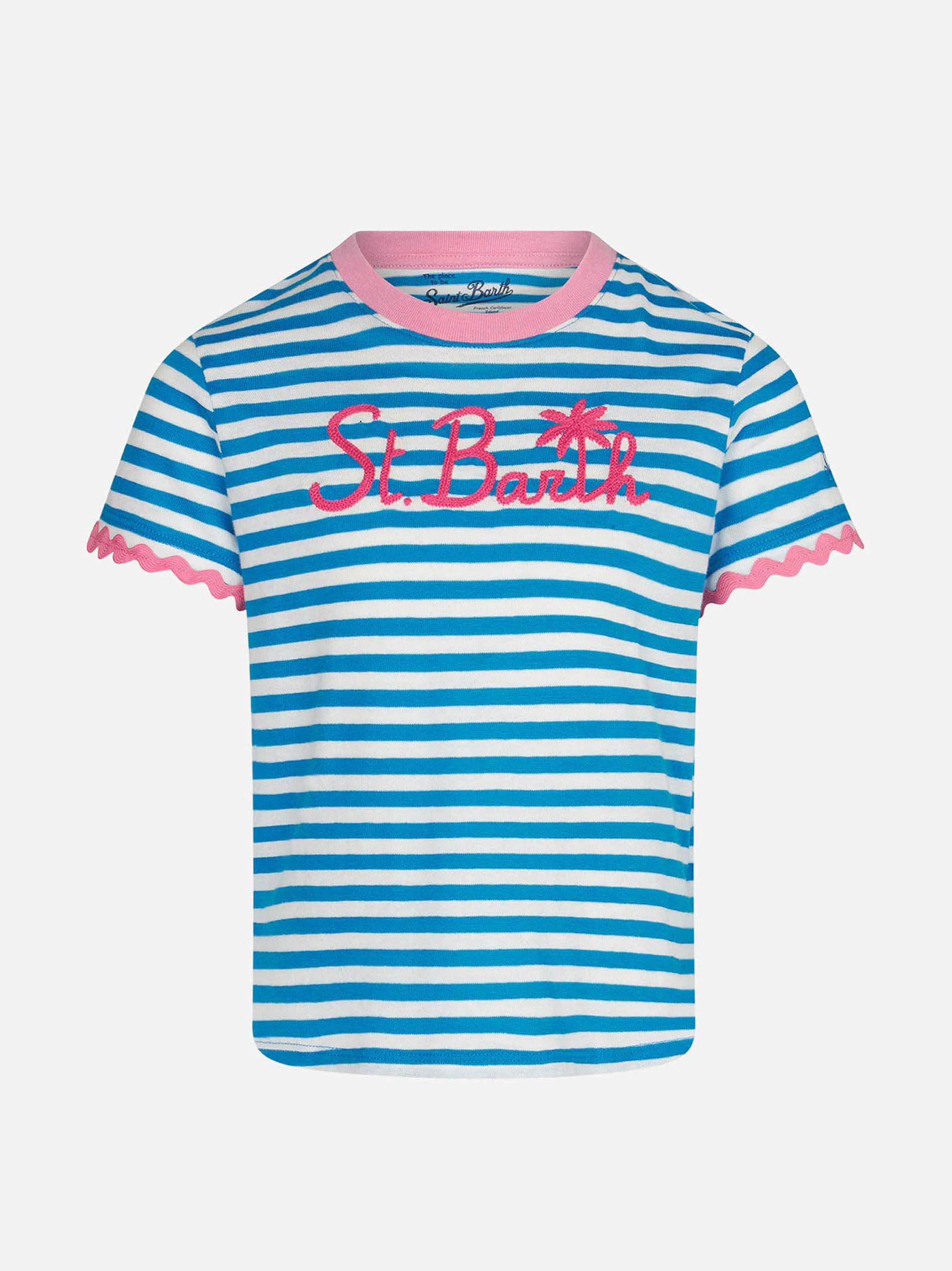 Meisjes-T-shirt met strepen en borduurwerk