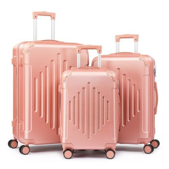 ALIGHTUP - Set di valigie - Set di 3 valigie con ruote - Strisce a rombi - Oro rosa