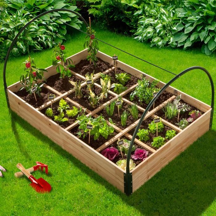 IDMARKET Carré potager 12 compartiments + housse serre châssis