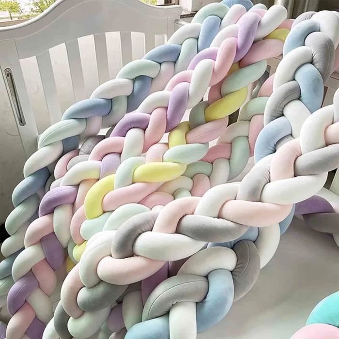 3 Brins Tresse de Lit Bebe, Tour de Lit Bébé Tresse, Tresse de Lit avec Velours Cristal et Coton PP Hautement Élastique( 2m)