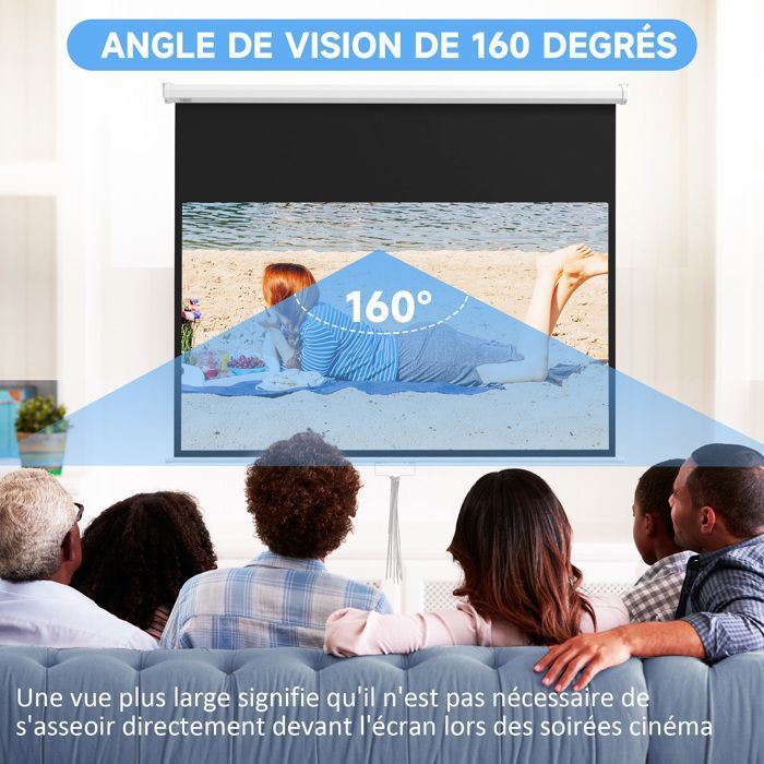 Écran de projection HOMCOM TV et Home Cinéma de 80 Pouces 16:9 4K HD, fixation mural ou plafond, 187 x 8 x 150 cm