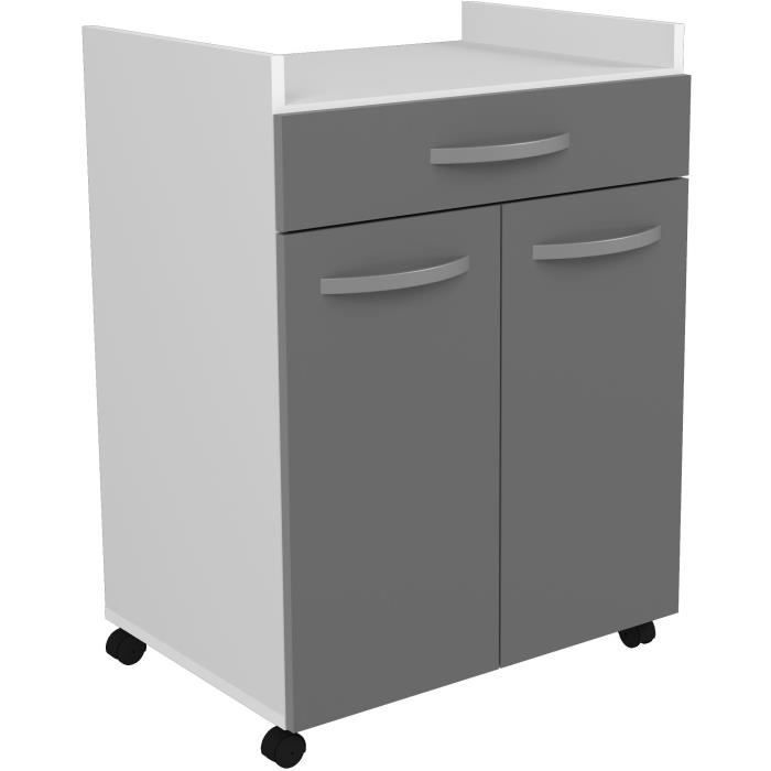 OSLO Serving Cart, 60 cm - 1 Drawer and 1 Door - W 60 x D 44 x H 81 cm - Glossy Grey - EKIPA